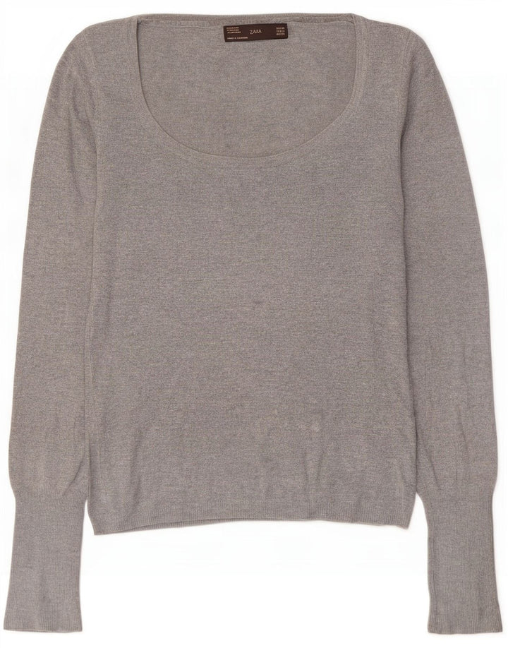 Zara Damen-Pullover mit U-Boot-Ausschnitt, UK 12, mittelgraues Viskose