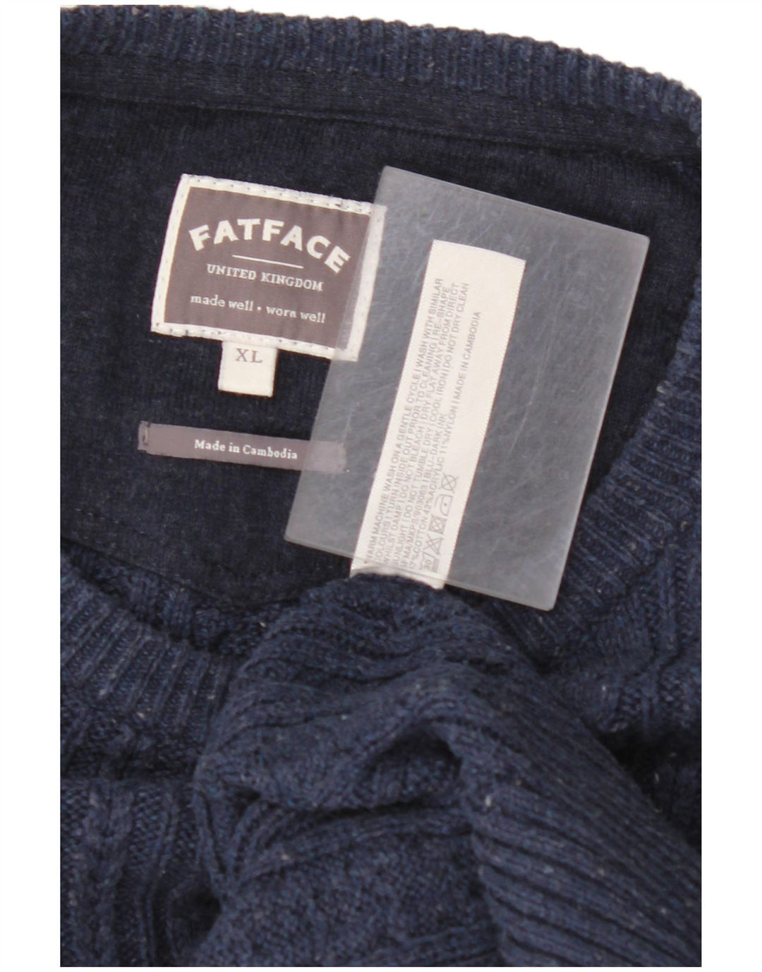 FAT FACE Herren-Pullover mit U-Boot-Ausschnitt, XL, marineblau gesprenkelte Baumwolle