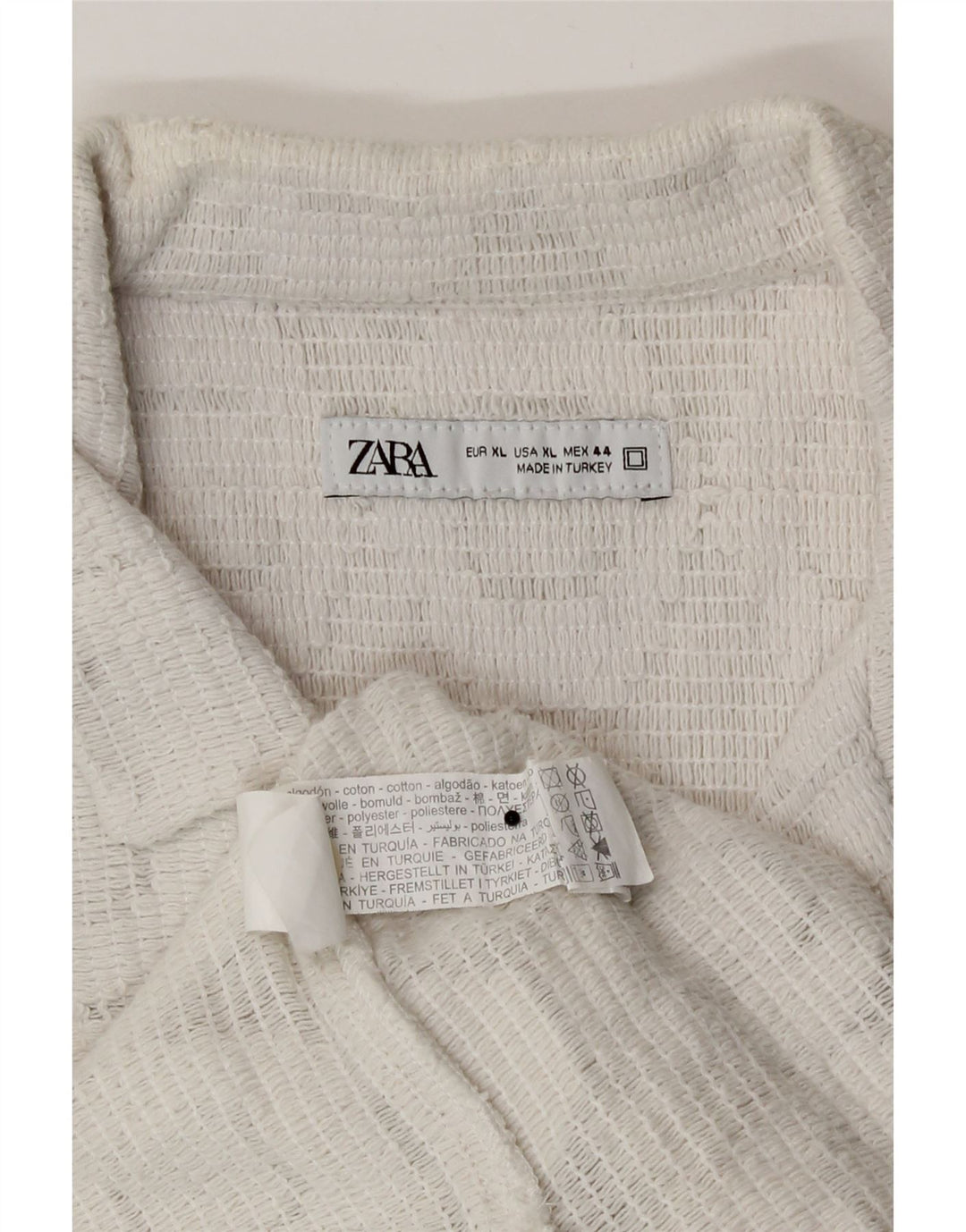 Zara Herren Kurzarmhemd XL Weiße geometrische Baumwolle