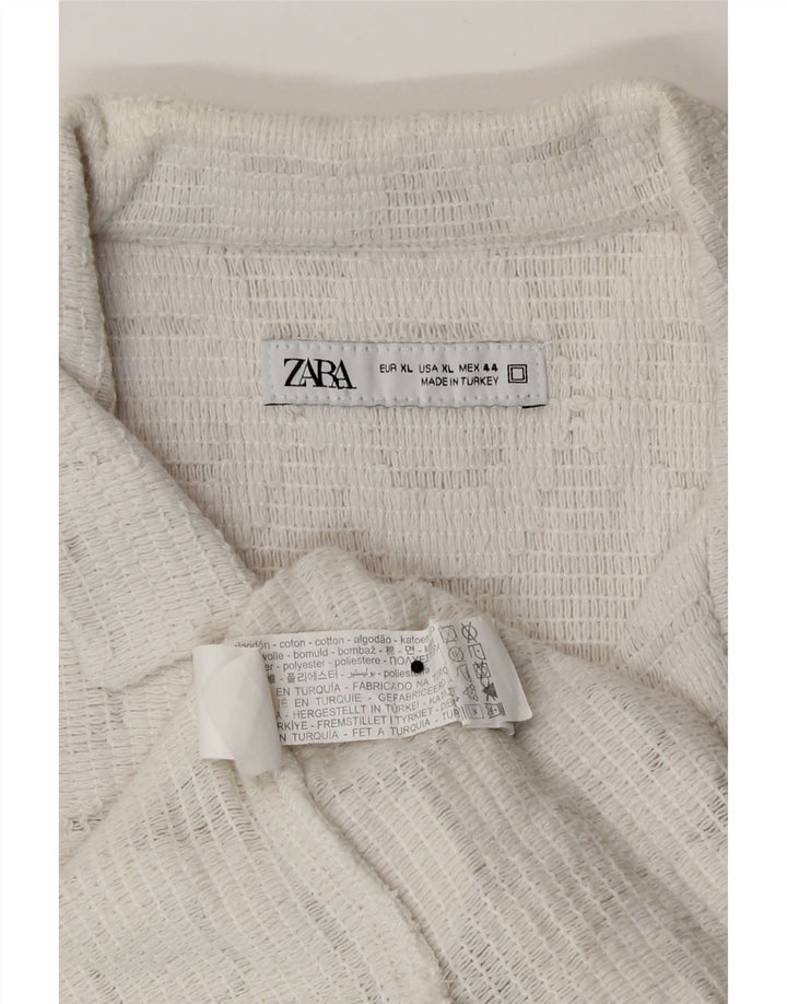 Zara Herren Kurzarmhemd XL Weiße geometrische Baumwolle