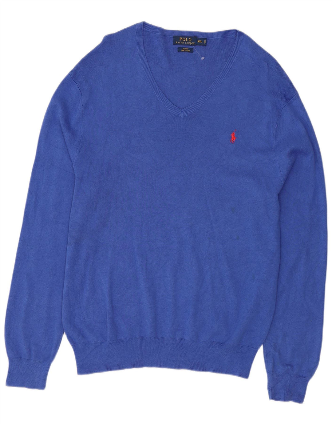 Polo Ralph Lauren Herren Slim Fit V-Ausschnitt Pullover Pullover 2XL Blau Baumwolle