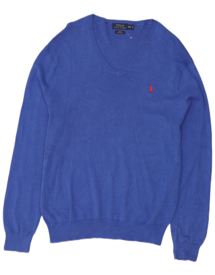 Polo Ralph Lauren Herren Slim Fit V-Ausschnitt Pullover Pullover 2XL Blau Baumwolle