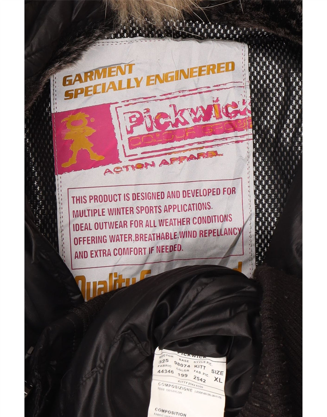 PICKWICK Wattierte Damenjacke mit Kapuze, UK 18 XL, schwarzes Nylon