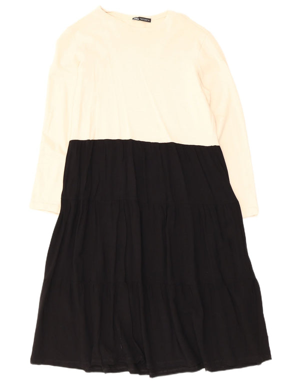 Langärmliges A-Linien-Kleid von Zara für Damen, UK 12, Mittelweiß, Farbblock