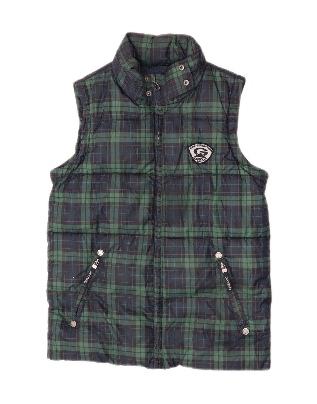 Wattierte Weste für Jungen von Geox, 9–10 Jahre, grün kariertes Polyester