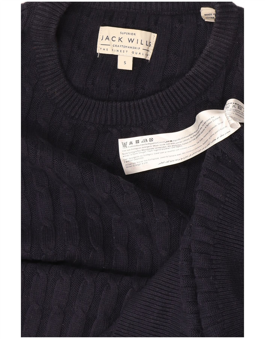 Jack Wills Herren-Pullover mit Rundhalsausschnitt, Größe S, marineblaue Baumwolle
