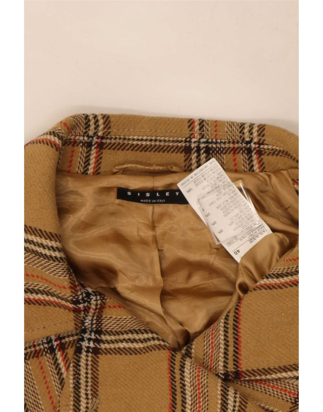 Sisley Damen 4-Knopf-Blazerjacke IT 40 Small Beige Check Acryl