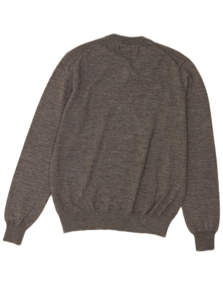 Trussardi Herren-Pullover mit V-Ausschnitt aus mittelgrau gesprenkelter Wolle