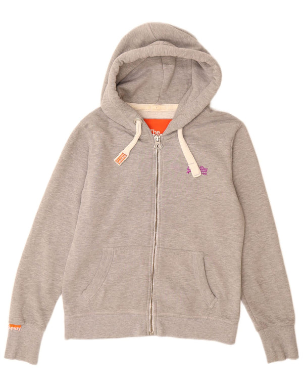 Superdry Damen Zip Hoodie Pullover UK 14 Large Grau Polyester