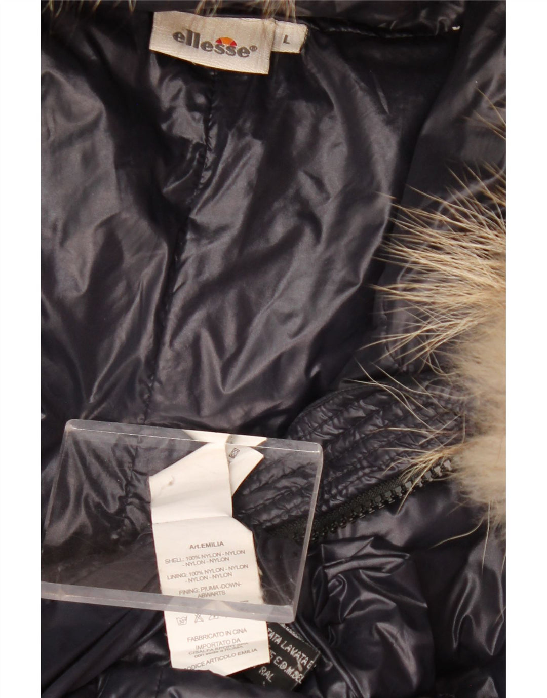 Ellesse Wattierte Damenjacke mit Kapuze, UK 14, großes schwarzes Nylon