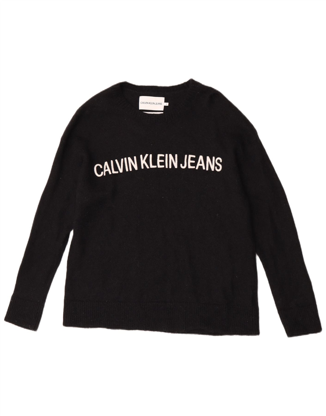 Calvin Klein Jeans Herren Pullover mit grafischem U-Boot-Ausschnitt, Mittelschwarz