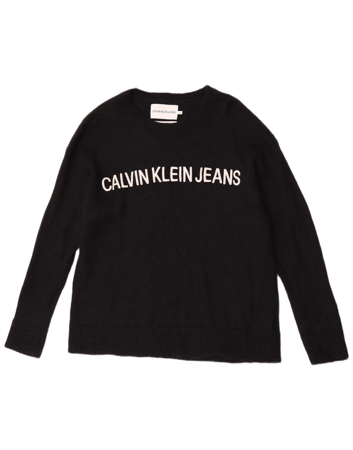 Calvin Klein Jeans Herren Pullover mit grafischem U-Boot-Ausschnitt, Mittelschwarz
