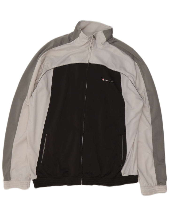 Champion Herren-Trainingsanzug-Oberteil, Jacke, 2XL, schwarzes Colourblock-Polyester