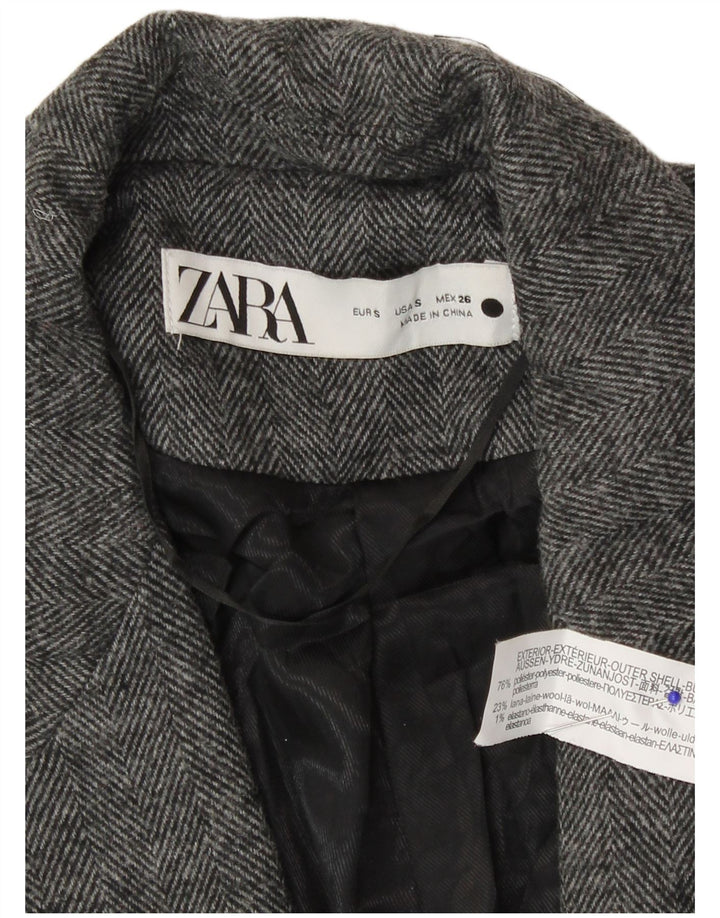 Zara Damen 1-Knopf-Blazerjacke UK 10 Small Graues Fischgrätenmuster aus Polyester