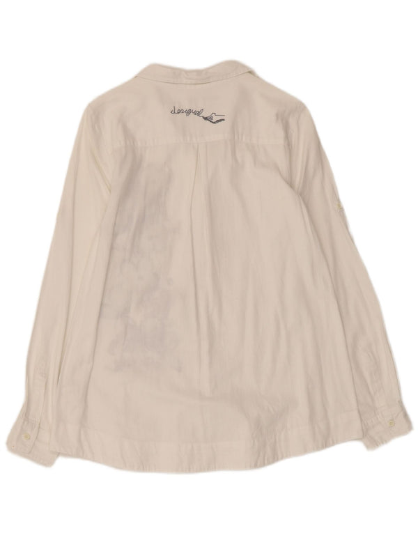 DESIGUAL Womens Graphic Shirt UK 10 Small Weißes Blumenmuster aus Baumwolle