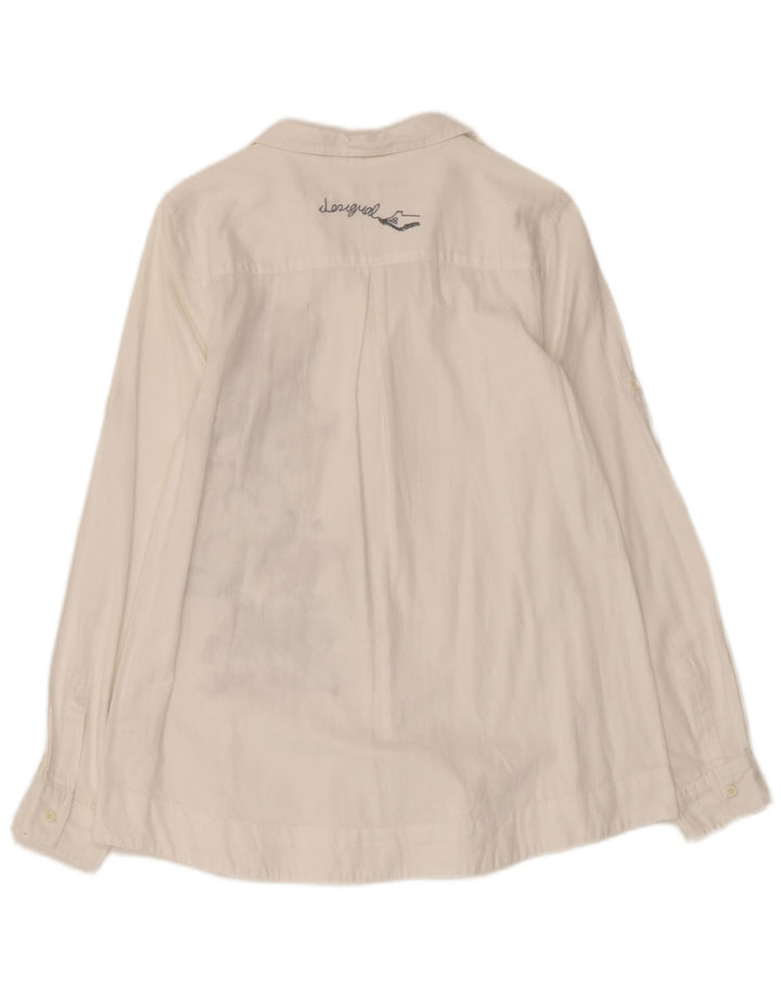 DESIGUAL Womens Graphic Shirt UK 10 Small Weißes Blumenmuster aus Baumwolle