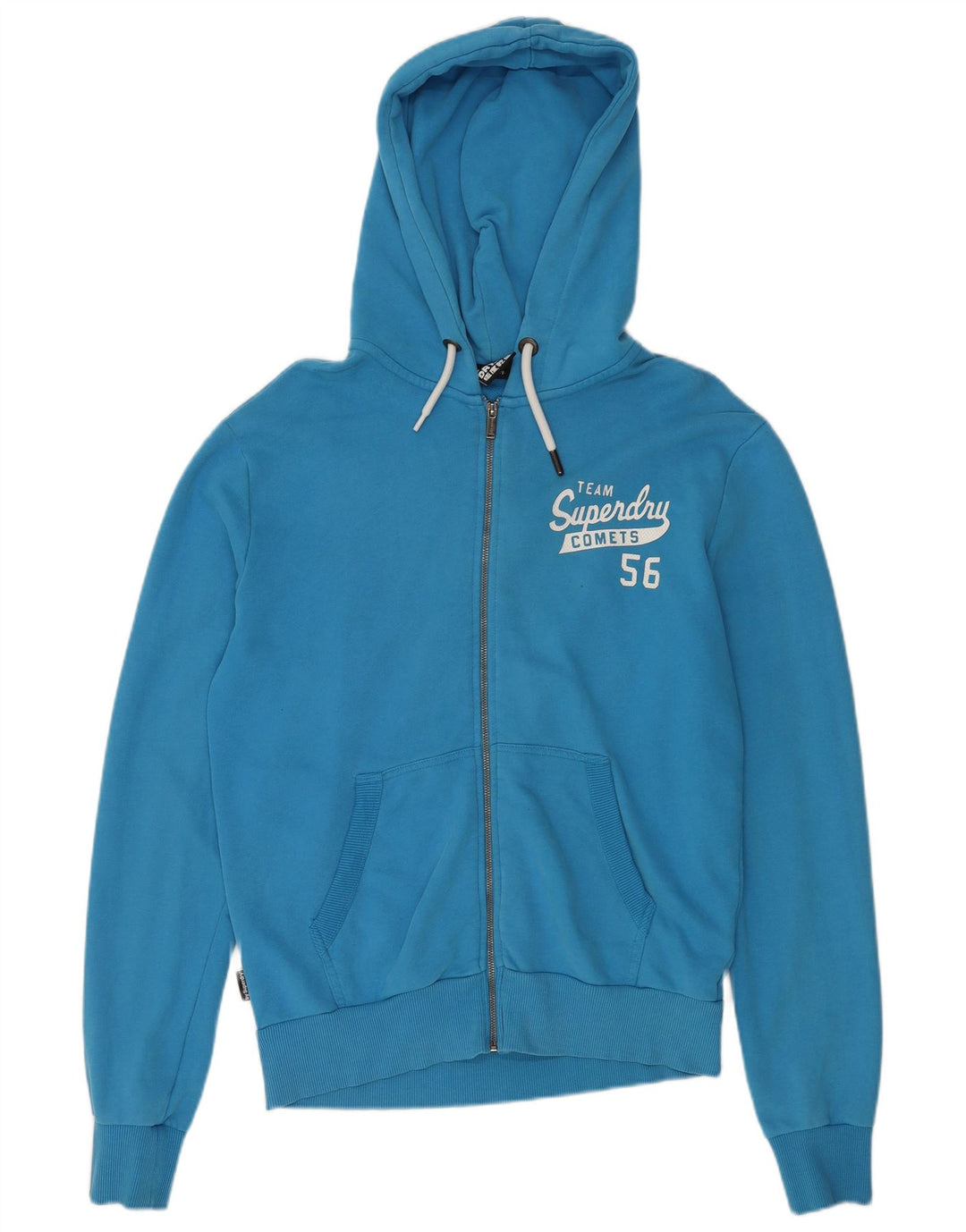 SUPERDRY Herren-Kapuzenpullover mit grafischem Reißverschluss, groß, aus blauer Baumwolle