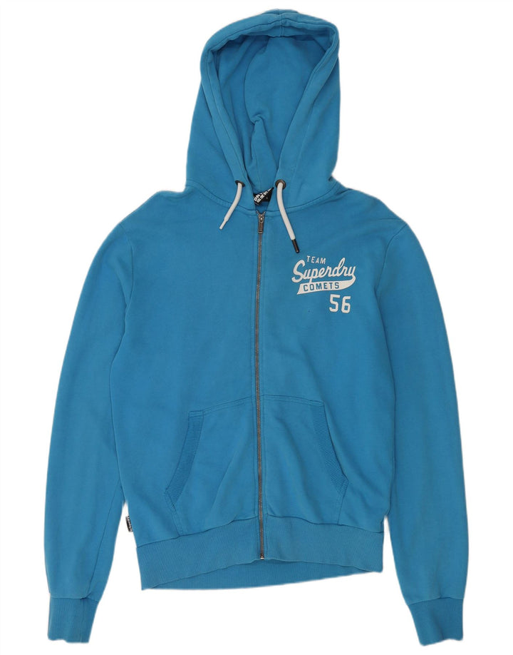 SUPERDRY Herren-Kapuzenpullover mit grafischem Reißverschluss, groß, aus blauer Baumwolle