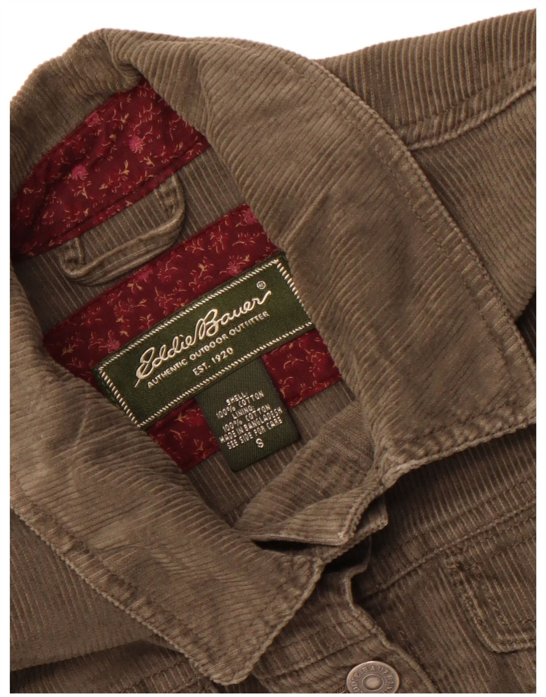 Eddie Bauer Womens Loose Fit Cordjacke UK 10 Small Khaki Baumwolle