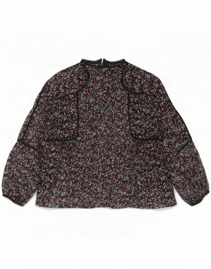 Zara Damen-Langarm-Blusenoberteil, UK-Größe 44, Mittelschwarz, Blumenmuster, Polyester