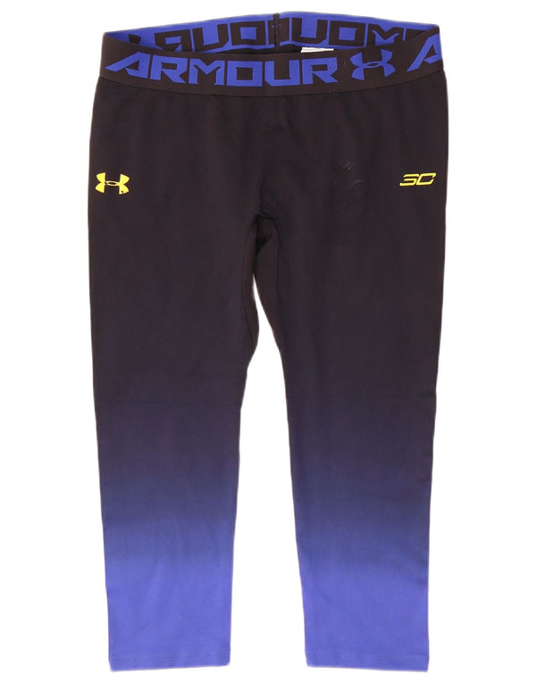 Under Armour Damen Heat Gear Crop Leggings UK 20 2XL Schwarz Colourblock