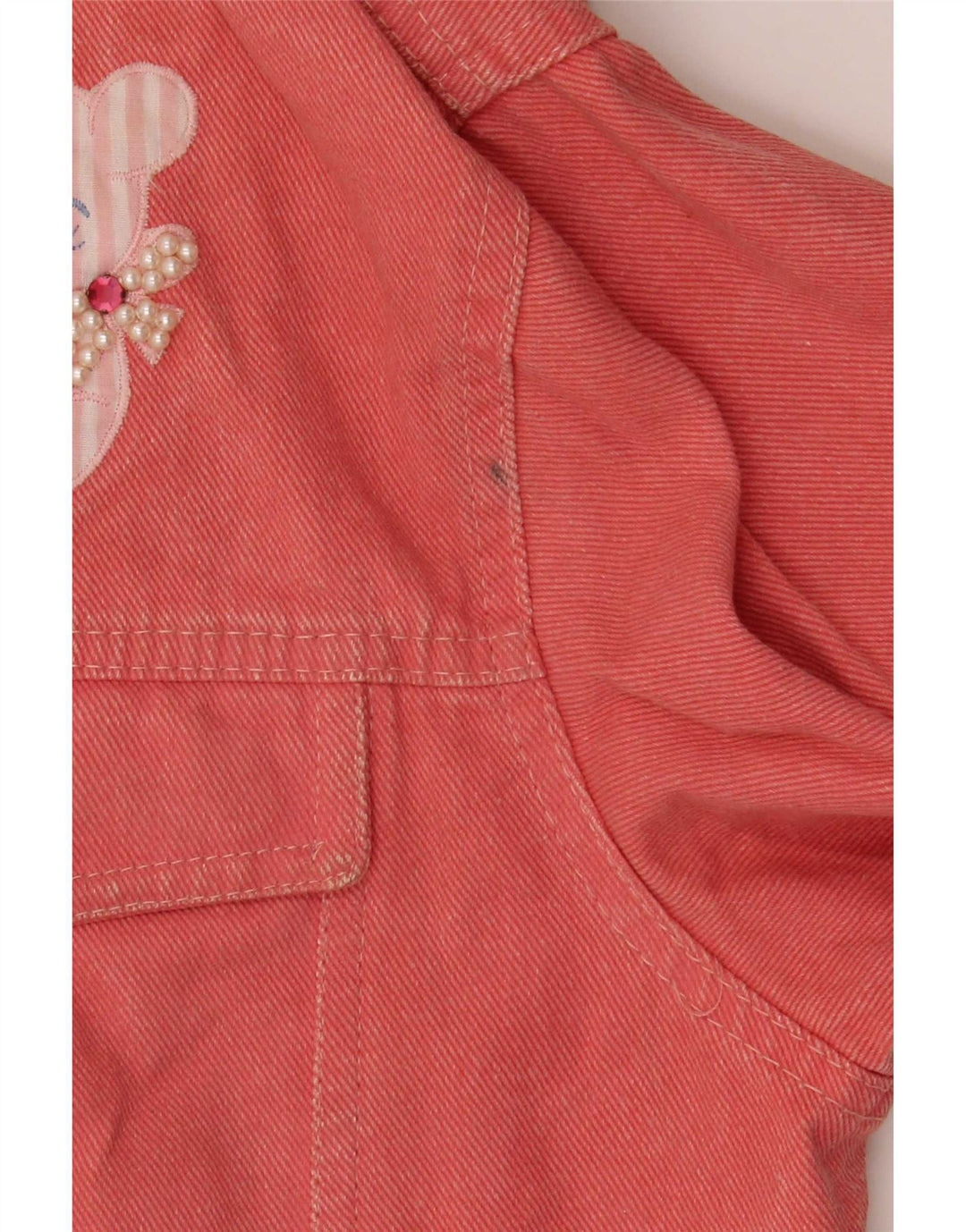 Vintage Damen Jeansjacke mit Teddybär-Grafik, IT 42, mittelrosa Baumwolle
