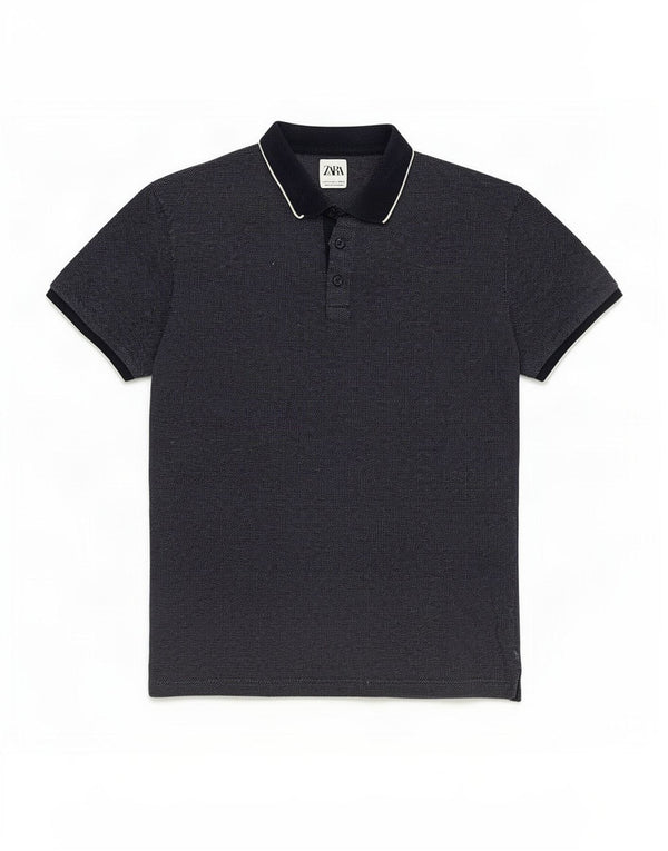 Zara Mens Polo Shirt Large Navy Blue Flecked