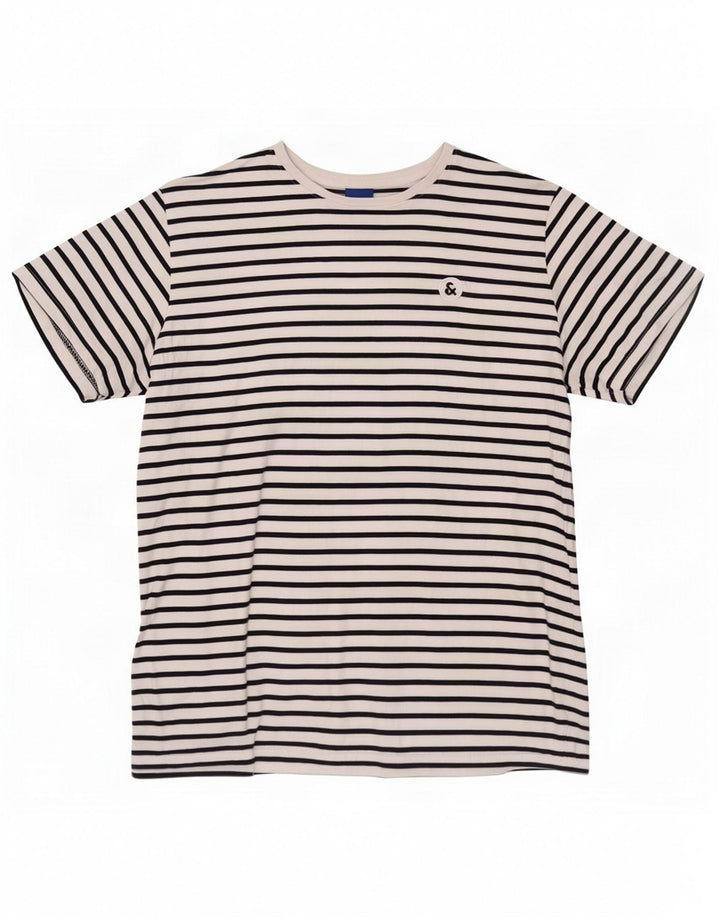 Jack & Jones Herren-T-Shirt-Oberteil, groß, weiß gestreift, Baumwolle