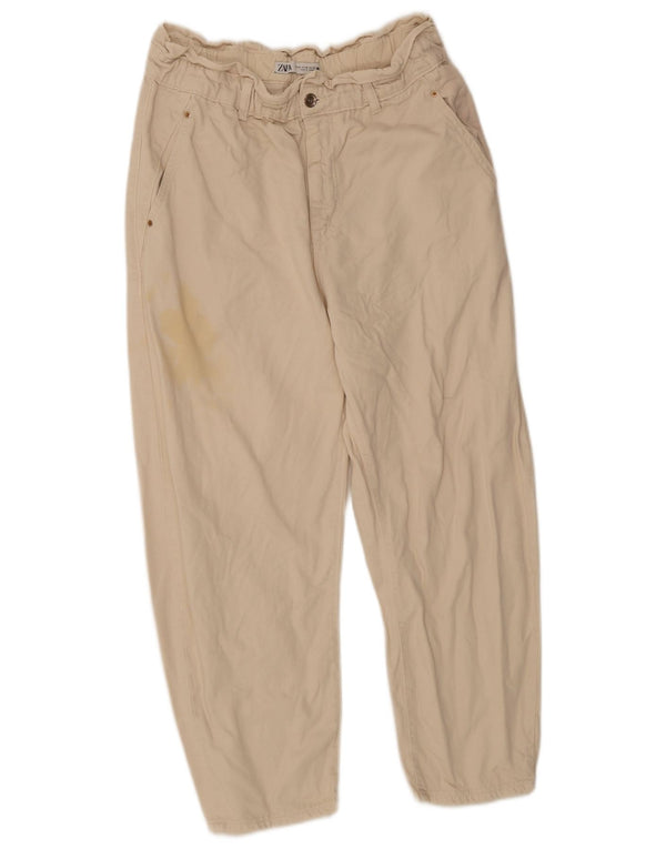 Zara Womens High Waist Cropped Jeans EU 42 Large W32 L24 Beige Cotton