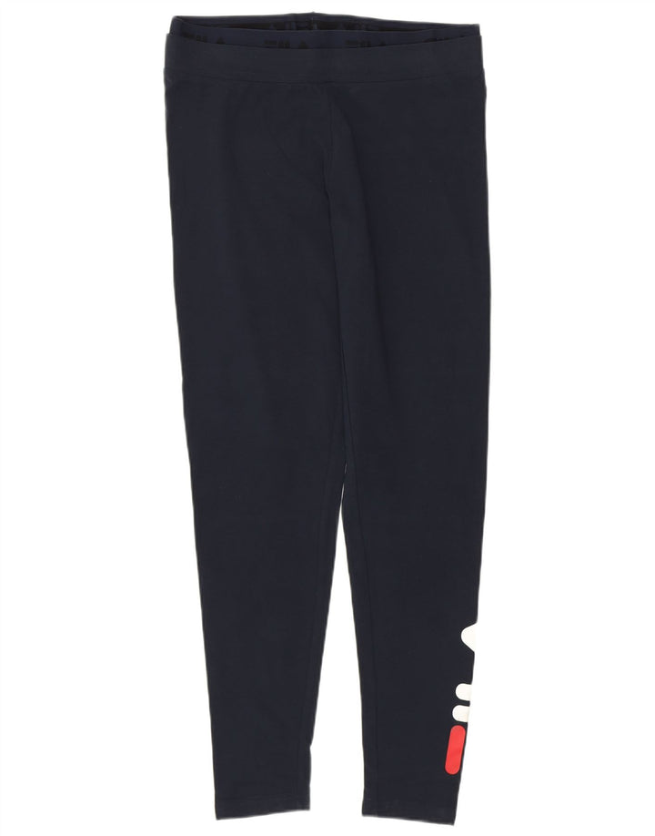 Fila Womens Graphic Leggings UK 14 Large Navy Blue Cotton