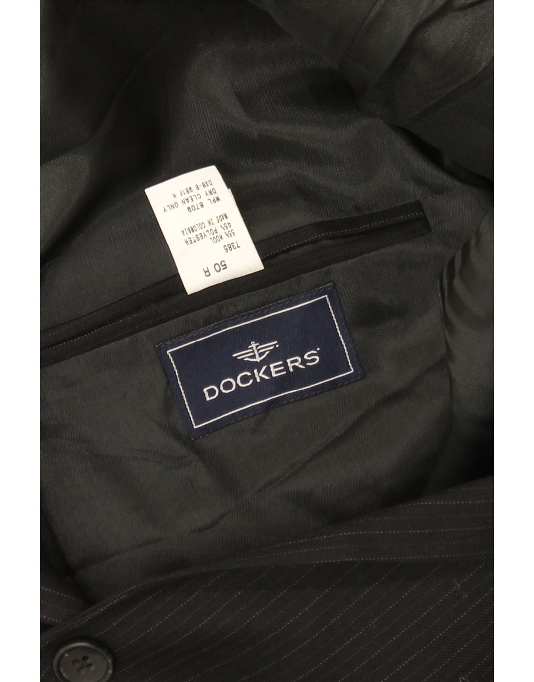 Dockers Herren-Blazer mit 2 Knöpfen, IT 50, groß, schwarze Nadelstreifenwolle