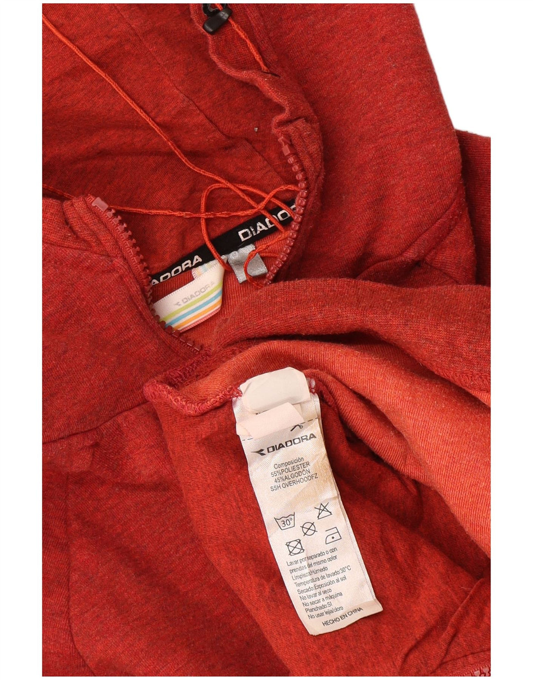 Diadora Herren-Kapuzenpullover mit Reißverschluss, mittelrot gesprenkelte Baumwolle
