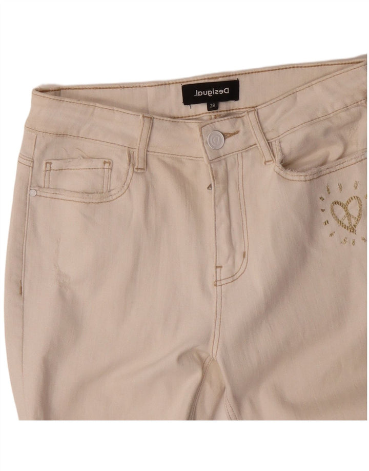 DESIGUAL Damen Slim Jeans W28 L27 Off White Baumwolle