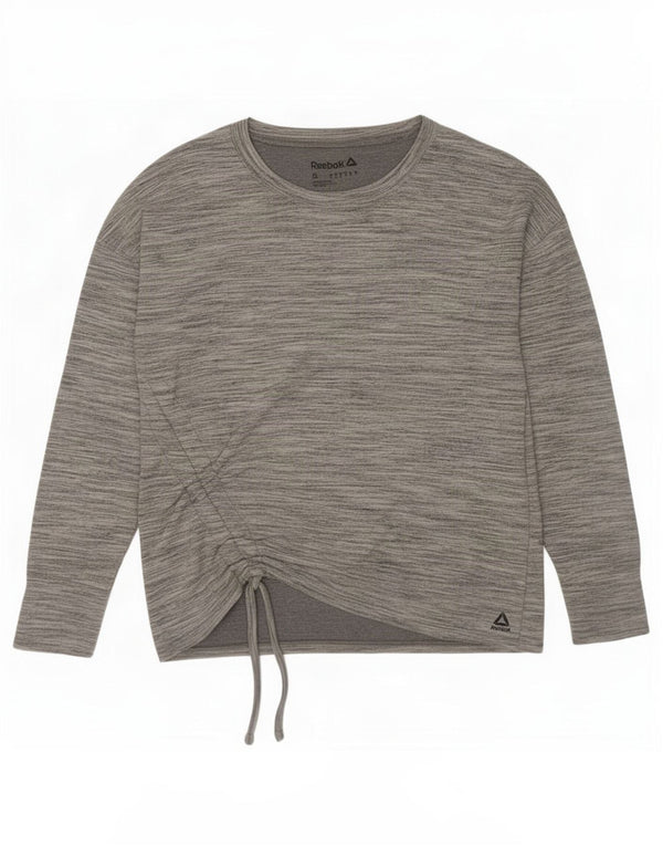 Reebok Damen Übergroßes Top Langarm UK 10 Small Grau geflecktes Polyester