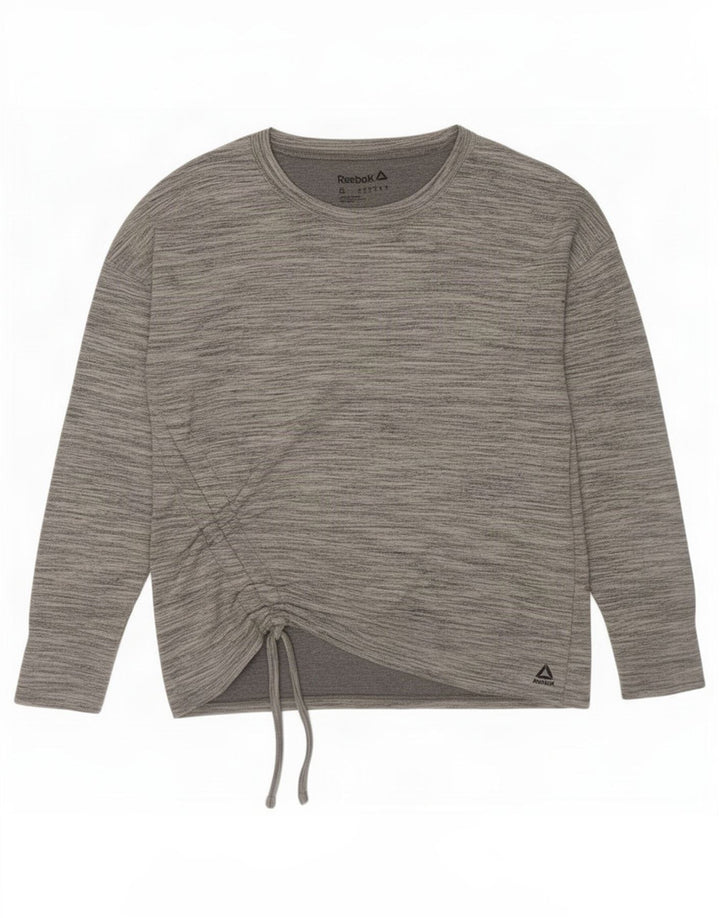 Reebok Damen Übergroßes Top Langarm UK 10 Small Grau geflecktes Polyester