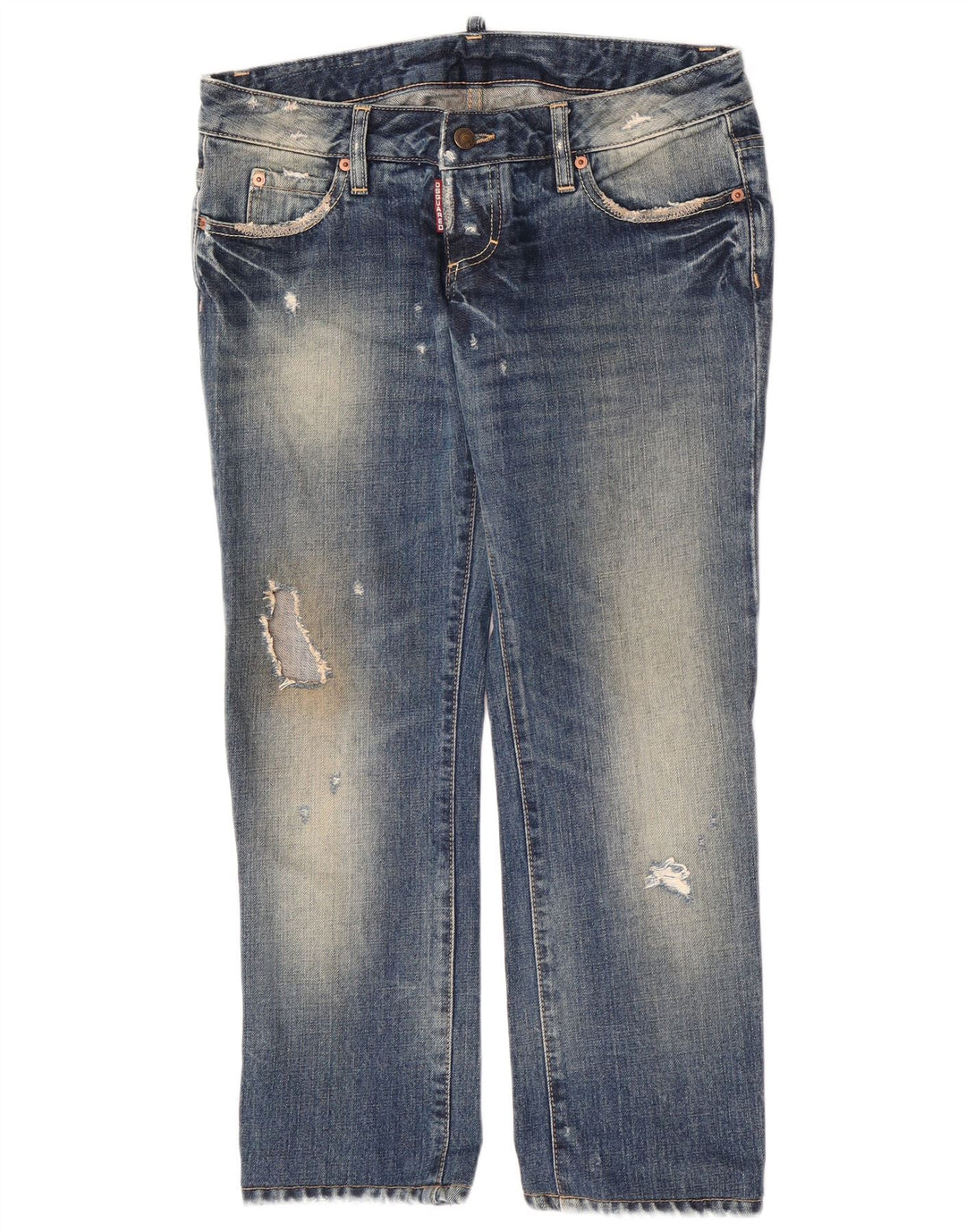 Dsquared Damen Distressed Straight Jeans IT 44 Medium W30 L27 Blaue Baumwolle