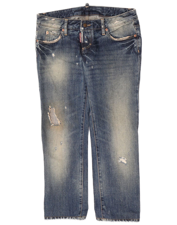 Dsquared Damen Distressed Straight Jeans IT 44 Medium W30 L27 Blaue Baumwolle