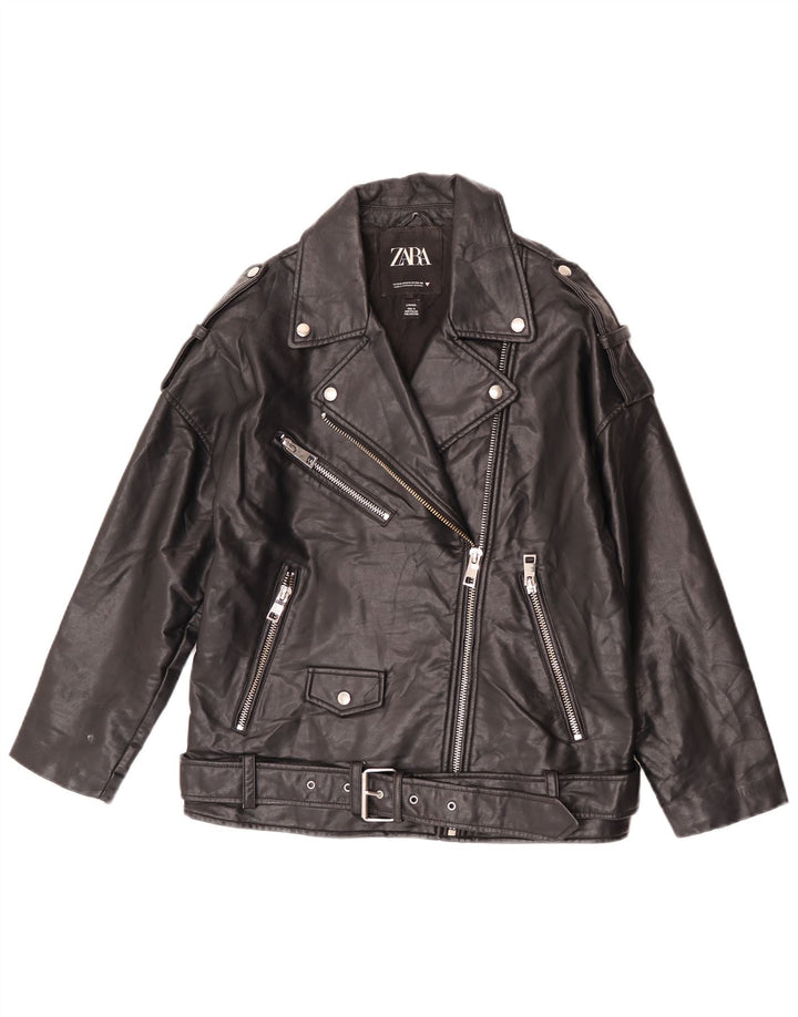 Übergroße Damen-Bikerjacke aus Kunstleder von Zara, Gr. 10, Größe S, Schwarz, Polyester