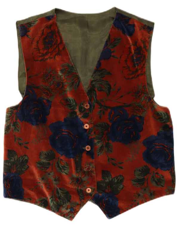 Vintage Damen Samtweste UK 14 Medium Burgundy Floral