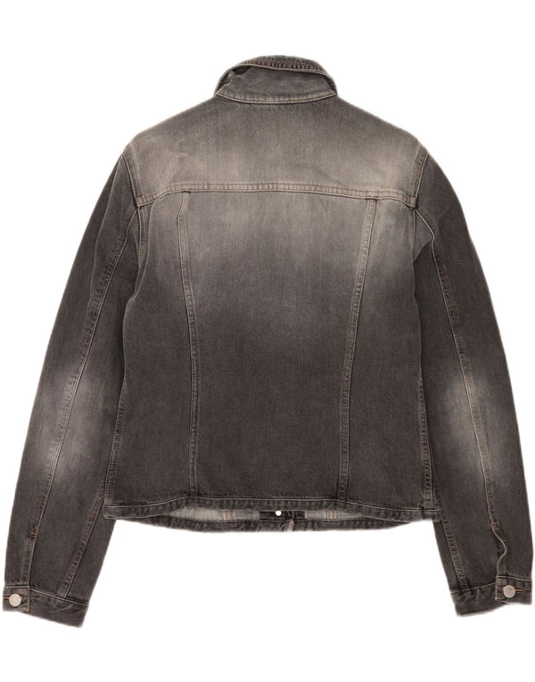 Benetton Womens Crop Denim Jacke UK 16 Große graue Baumwolle