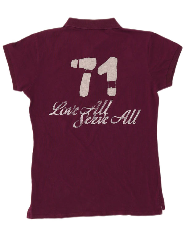 Hard Rock Cafe Damen London Graphic Poloshirt UK 14 Large Lila Baumwolle