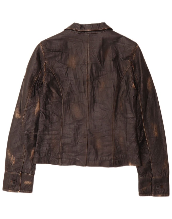 Vintage Damen 2 Knopf Leder Blazer Jacke UK 8 Small Schwarz