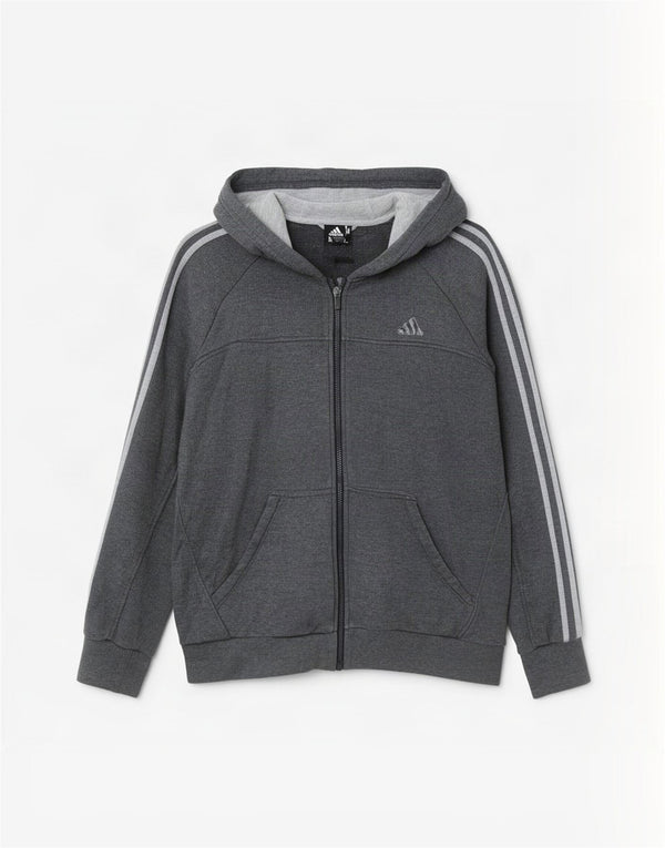 Adidas Herren-Kapuzenpullover mit Reißverschluss, mittelgraue Baumwolle