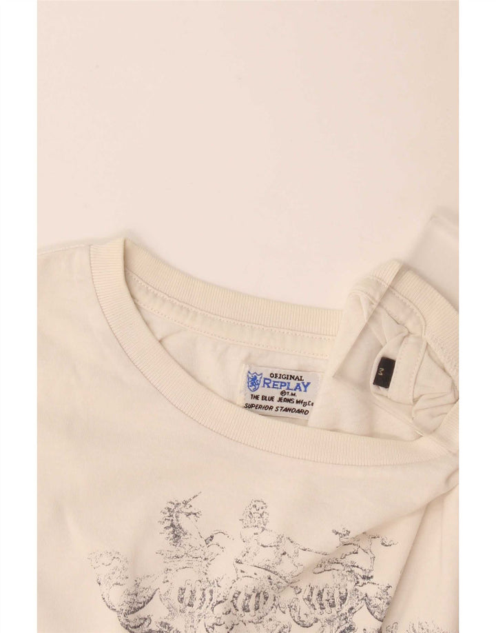 Replay Damen Graphic Top Langarm UK 14 Medium Off White