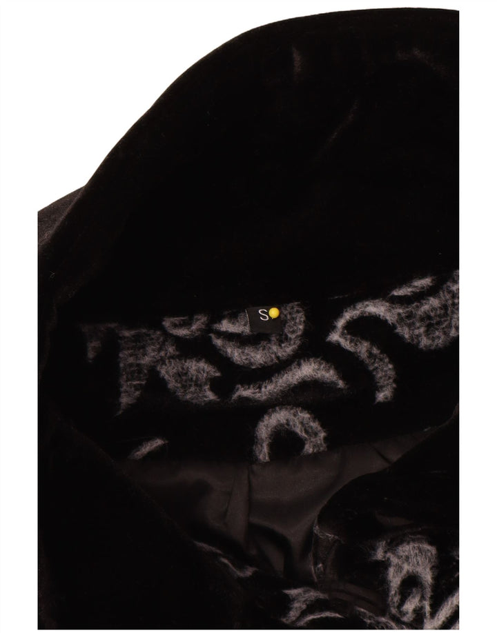 Vintage Damen Übergroßer Veloursmantel UK 10 Small Black Paisley