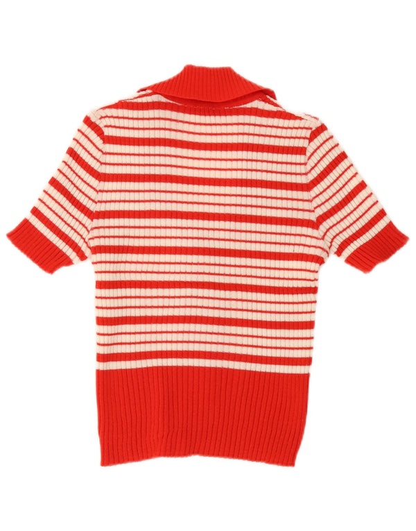 Vintage Damen Kurzarm-Cardigan-Pullover UK 10 Klein Rot gestreift
