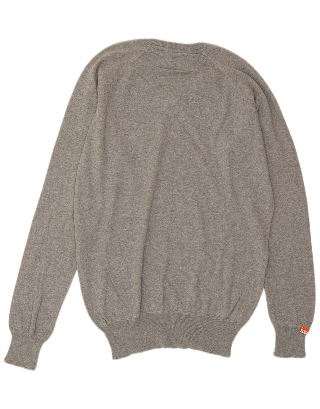 SUPERDRY Herren-Pullover mit V-Ausschnitt aus mittelgrauer Baumwolle