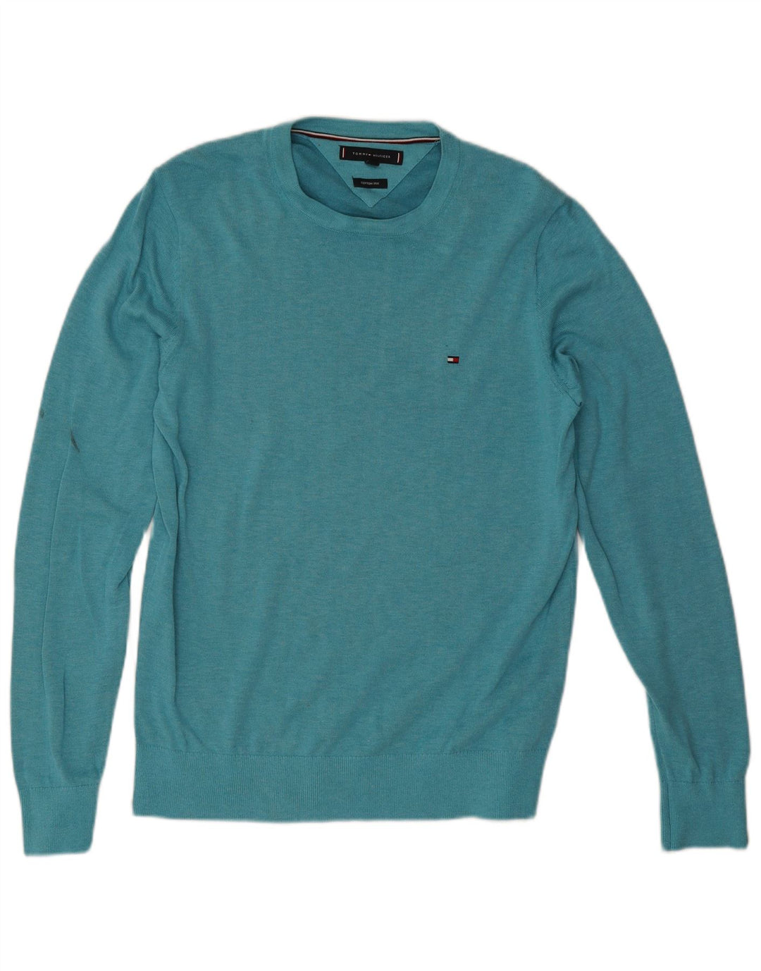 Tommy Hilfiger Herren-Pullover mit Rundhalsausschnitt, mittelgroße türkisfarbene Baumwolle