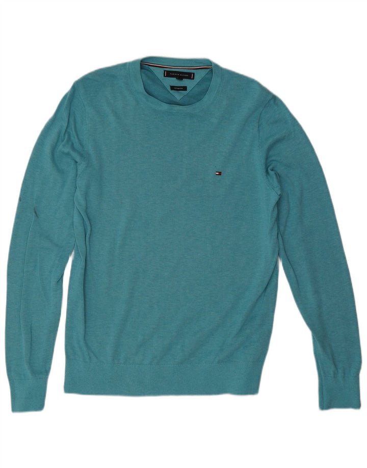 Tommy Hilfiger Herren-Pullover mit Rundhalsausschnitt, mittelgroße türkisfarbene Baumwolle