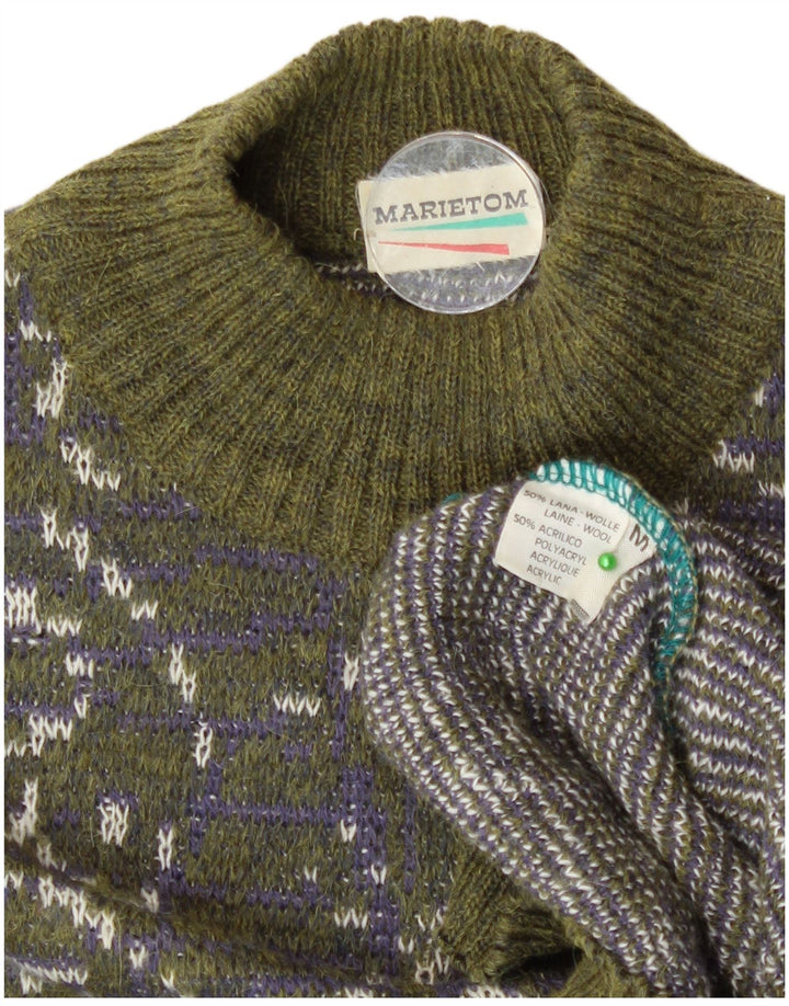 Vintage Damen Rollkragenpullover Pullover UK 14 Mittelgrün Paisley